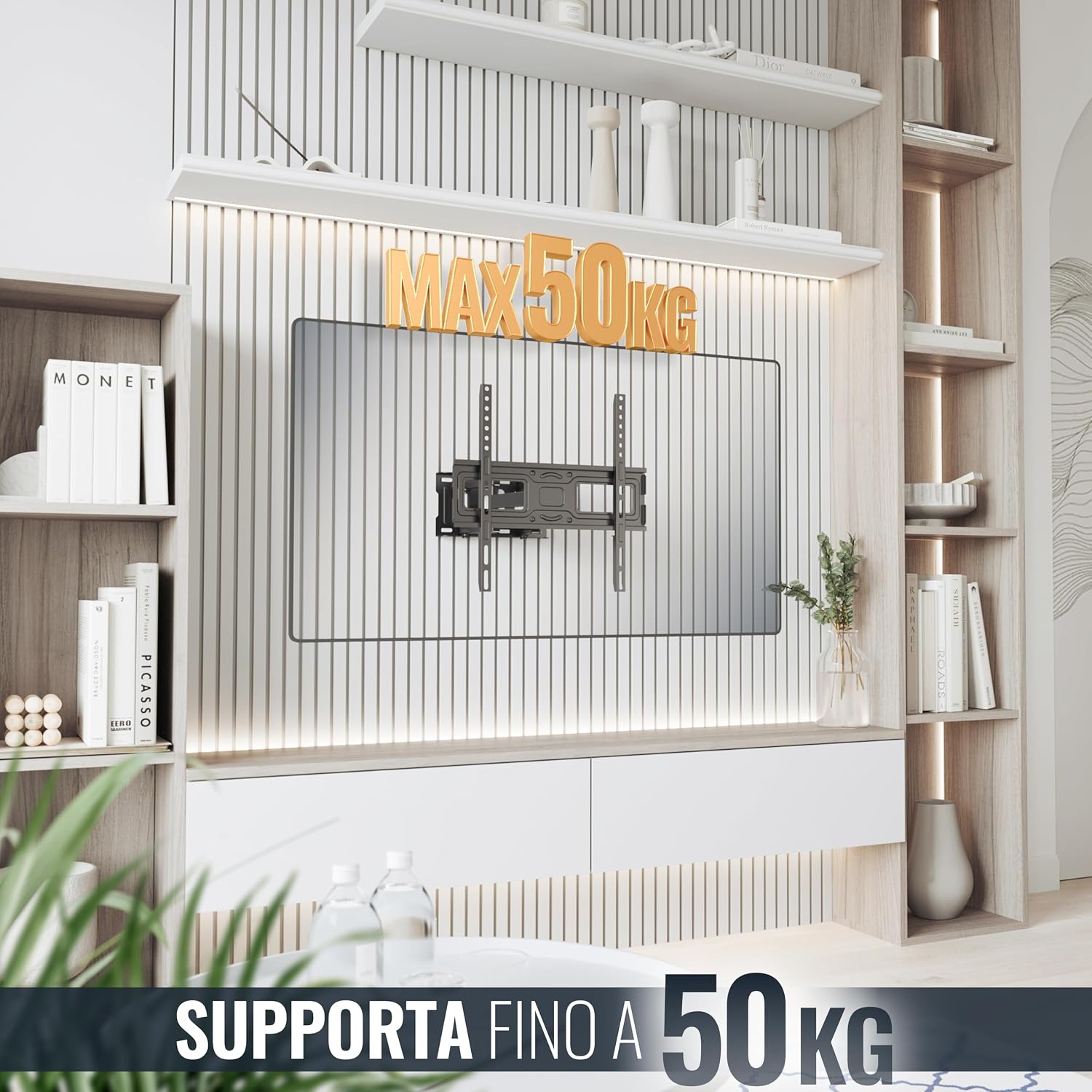 Detalle de RICOO Supporto TV da parete S5244 girevole e inclinabile per TV 32”–55” con VESA 200×200–400×400