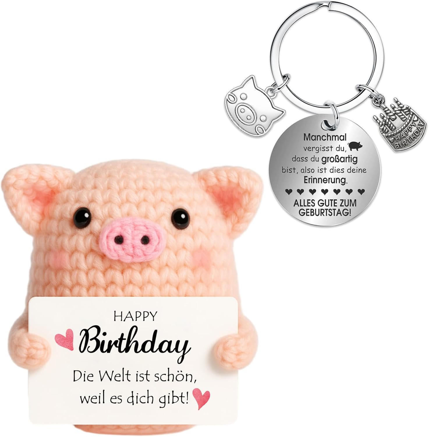 Detalle de Farbeele Glücksschweinchen & Glücksbringer-Schlüsselanhänger im Pocket-Hug-Design – Geburtstagsgeschenk für alle