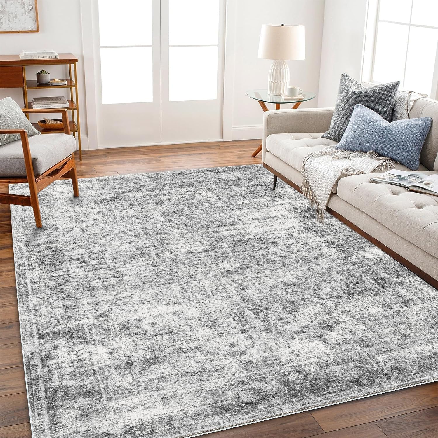 Detalle de CHAMPLANT Area Rug 4x6 Gray Vintage Rug
