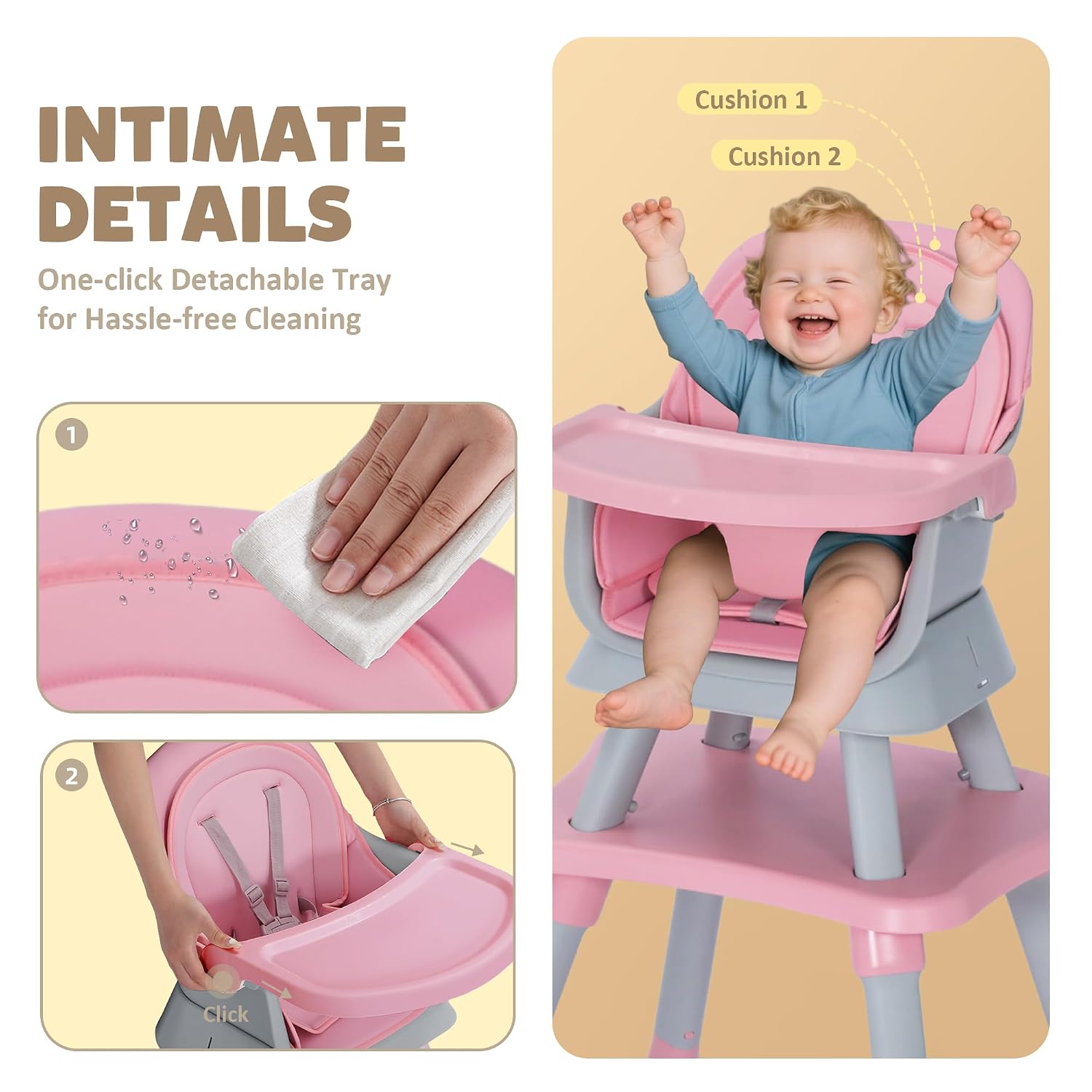 Thumbnail 4 de TODEFULL 8-in-1 Baby High Chair with Removable Tray and Convertible Seating