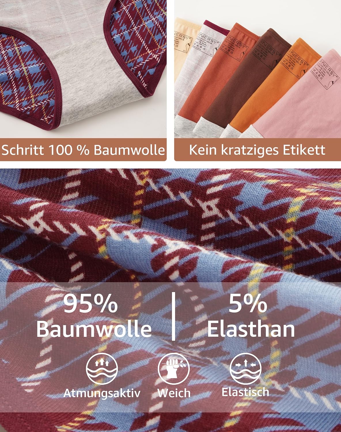 Detalle 1 de INNERSY hipstertrosor för kvinnor i bomull, 6-pack