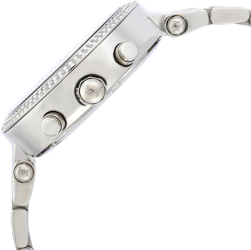 Detalle de Michael Kors Montre Parker pour Femme – Chronographe quartz, lunette strass, bracelet acier ou PVC
