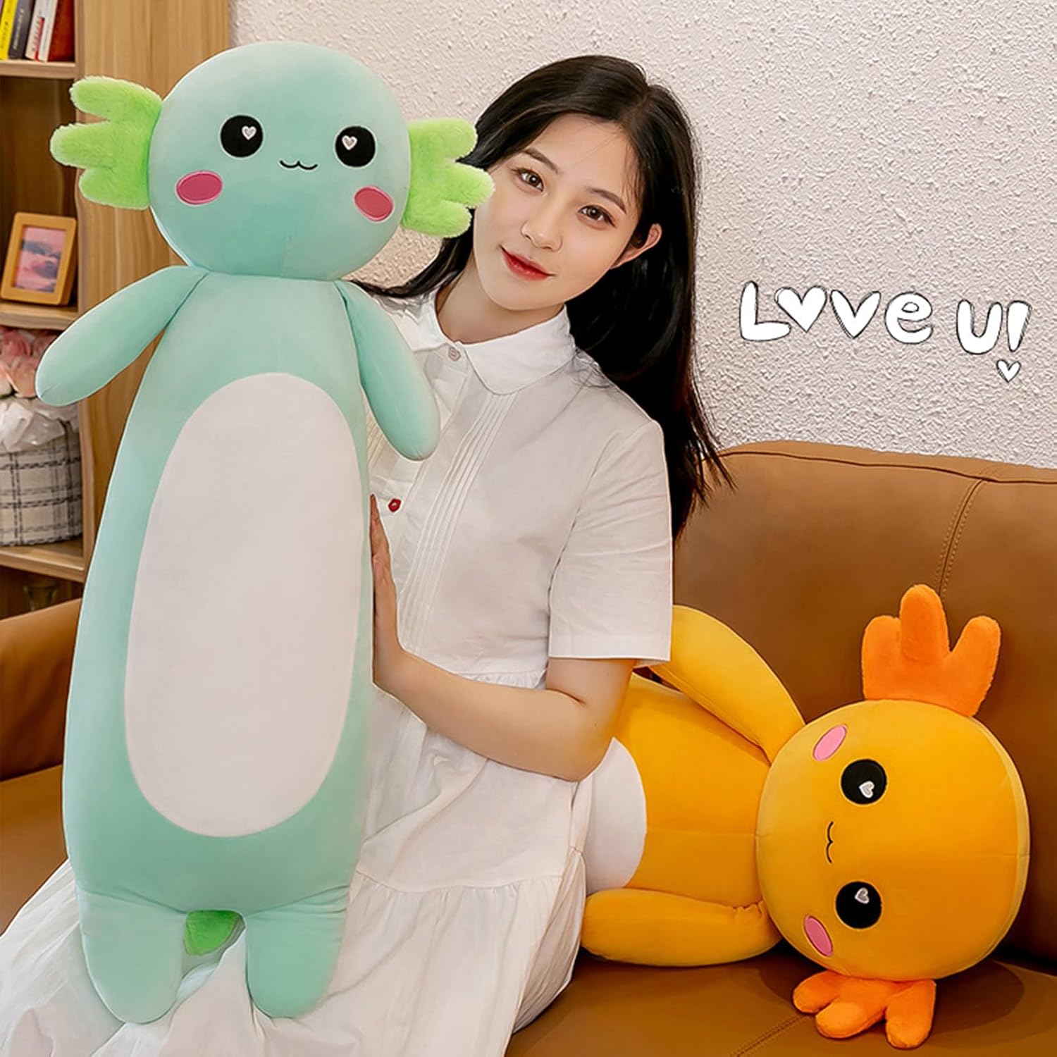 Detalle de Aiuidun Long Axolotl Plush Pillow (80cm, Green) – Soft, Multipurpose Axolotl Toy