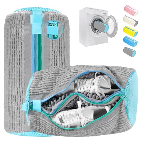 FOREDOO 2 en 1 Bolsa lavadora para zapatillas con doble cremallera: limpieza 360° y versatilidad