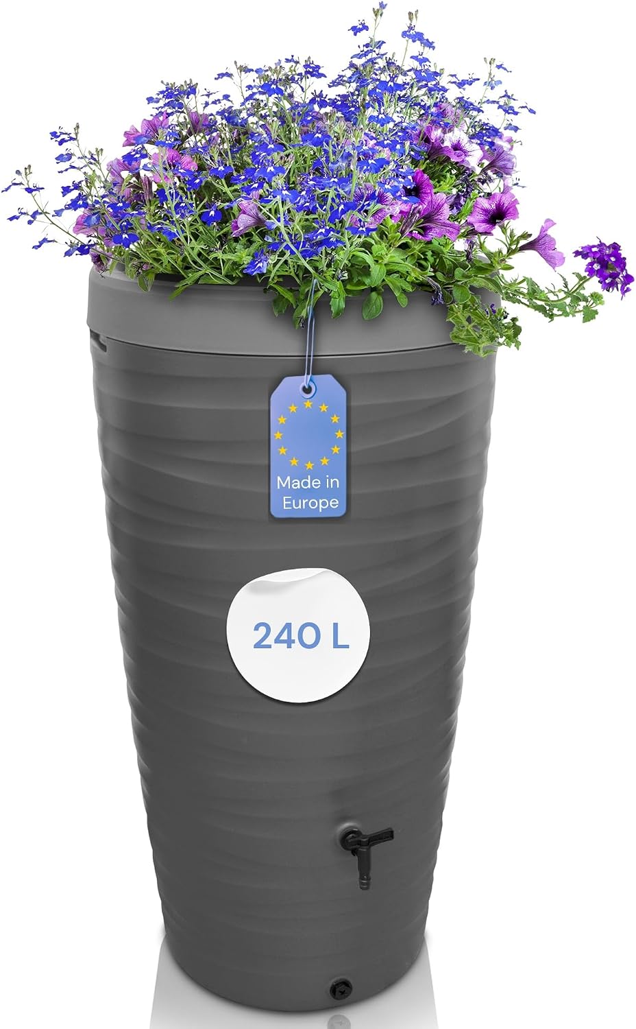 Detalle de YourCasa Regentonne 240 Liter Wave Design – frostfeste Kunststoff-Regenwassertonne mit Hahn