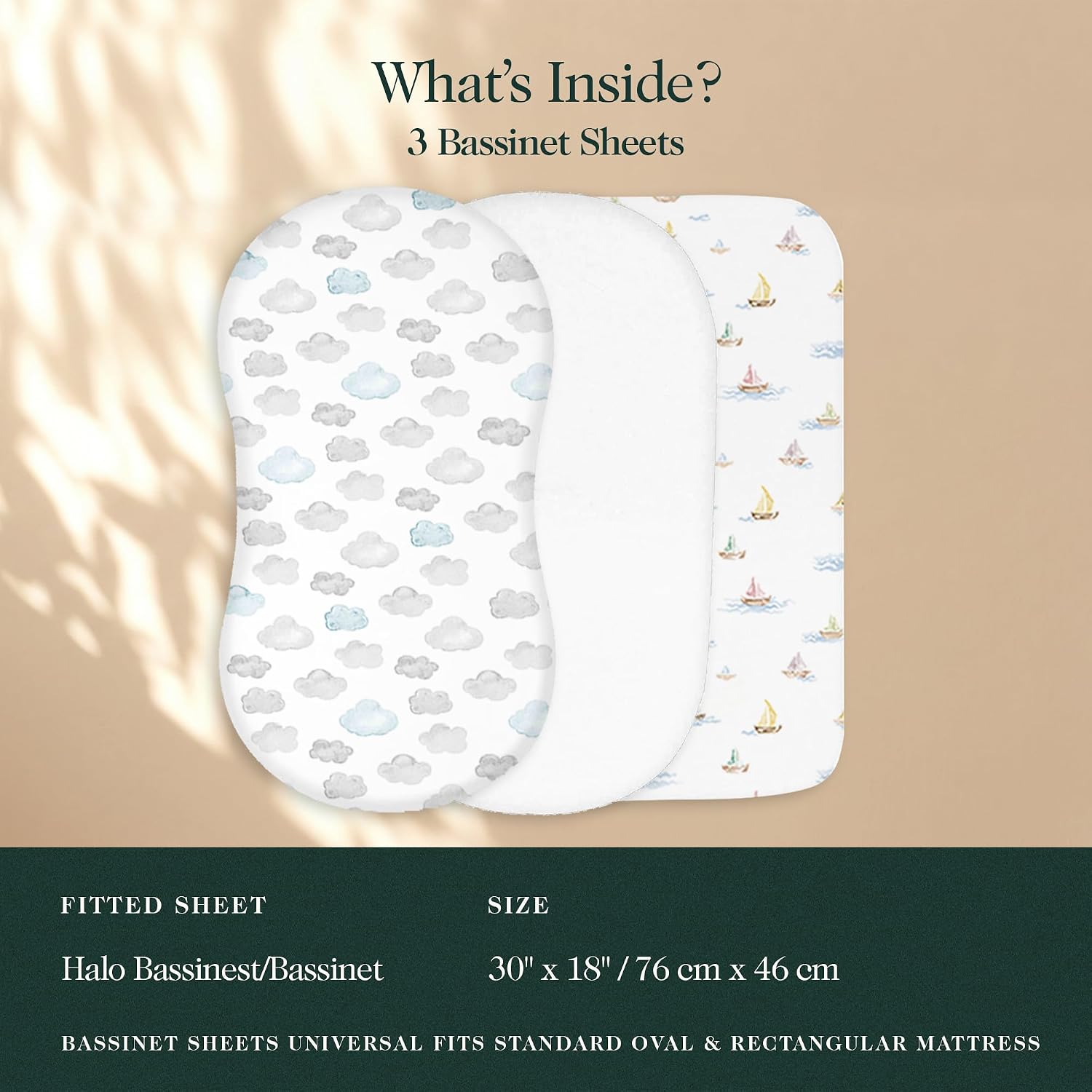 Detalle de THE LINEN COMPANY NEW YORK BFS-3-H Organic Cotton Bassinet Sheets, 3-Pack, 30" x 18", Watercolors