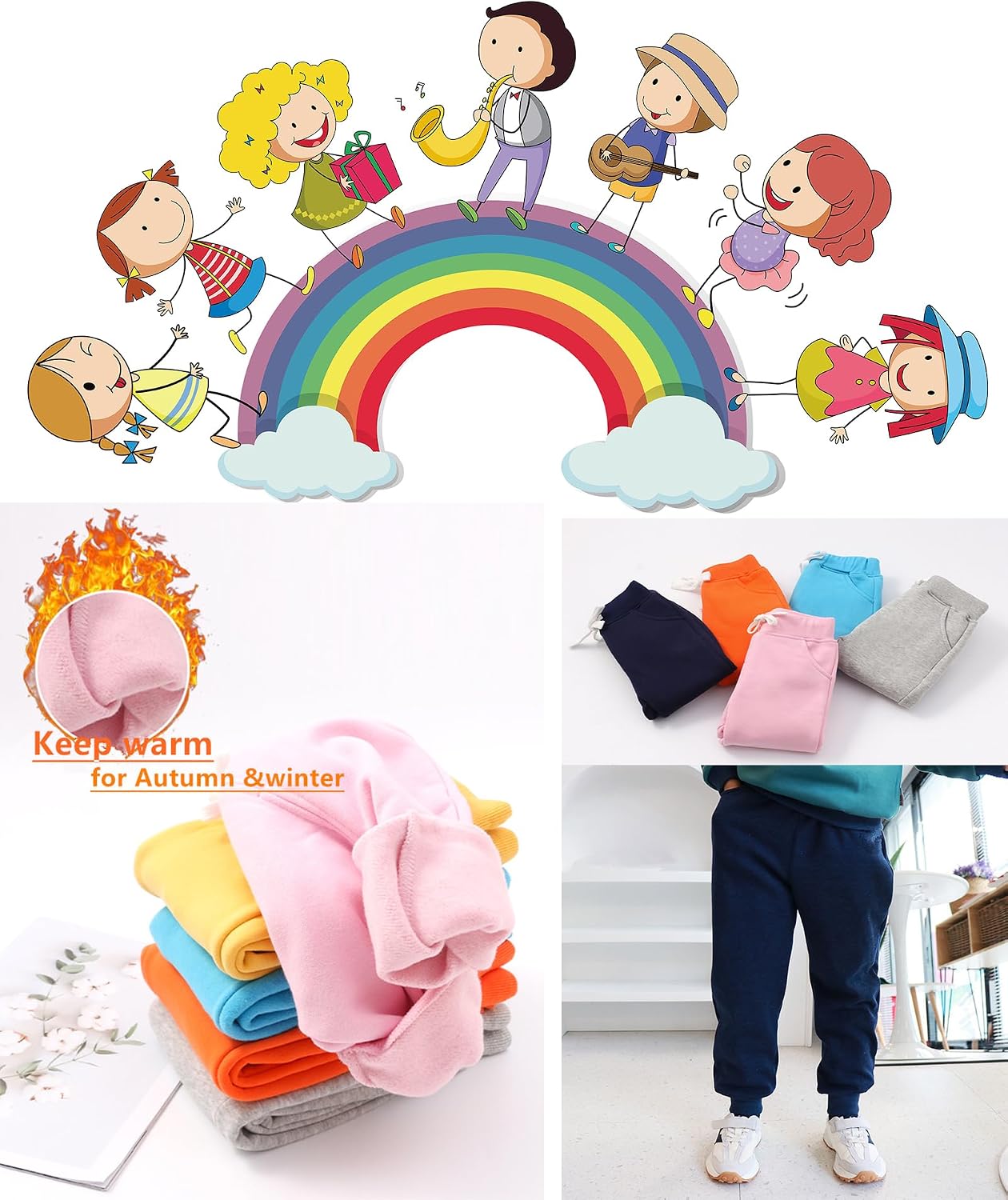 Detalle de CuteOn Kids Elastic Waist Cotton Warm Trousers for 1–5 Years