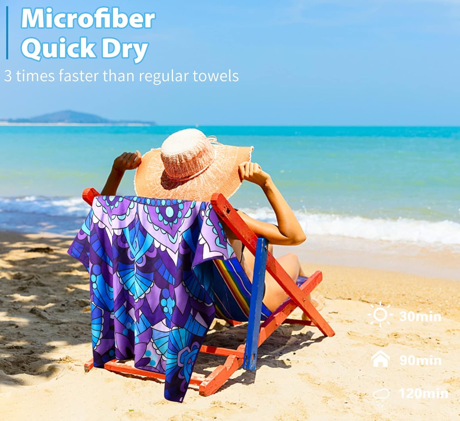 Thumbnail 5 de Haleey 2 Pack Microfibre Lightweight Beach Towel 180x80cm – Oversized, Sand-Free, Travel-Ready
