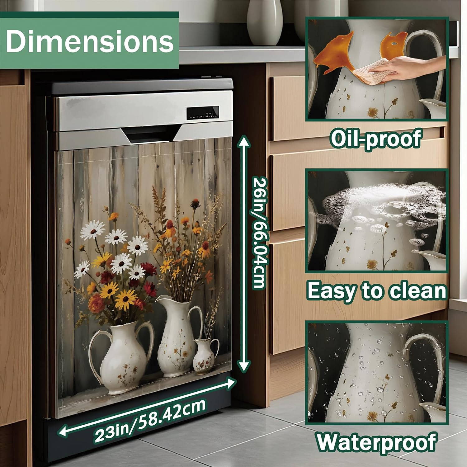 Detalle de GYYGOO DC-0320 Vintage Flowers Magnetic Dishwasher Cover, 23 x 26 Inches