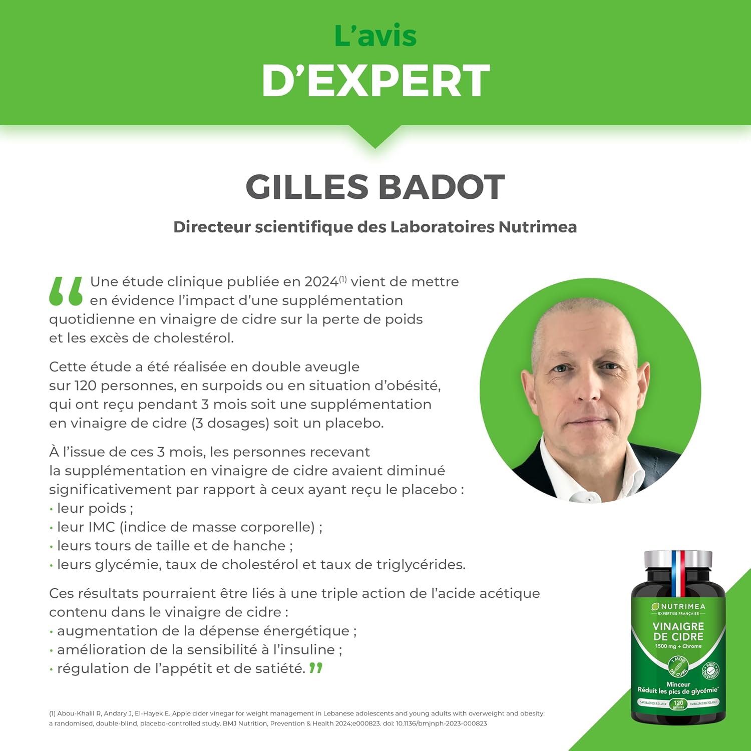 Detalle de Laboratoires Nutrimea – Vinaigre de cidre 1500 mg avec chrome – 120 gélules vegan