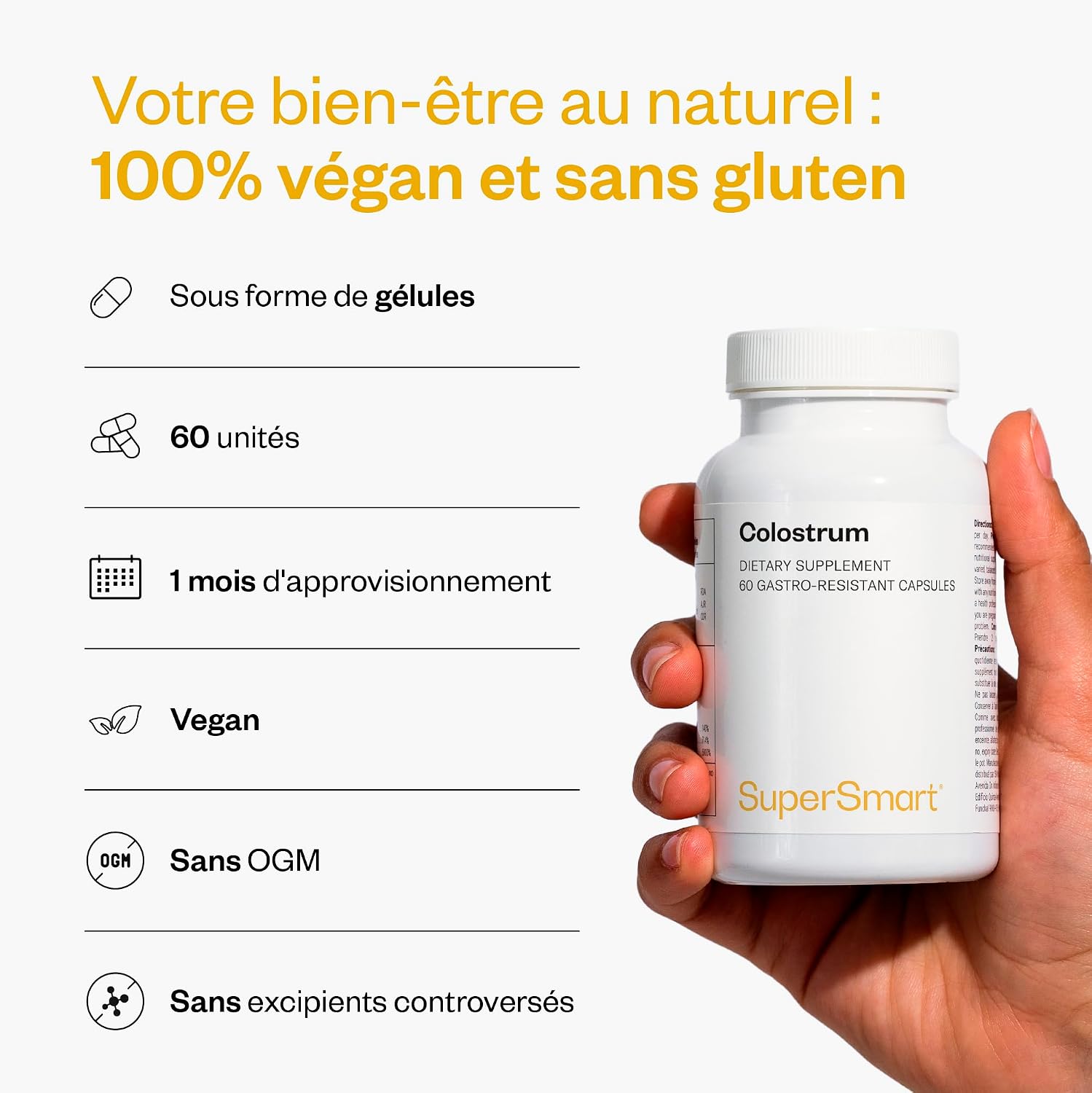 Detalle de Colostrum Supersmart — Colostrum standardisé à 30% IgG, 60 DRCaps™, végétarien et sans gluten