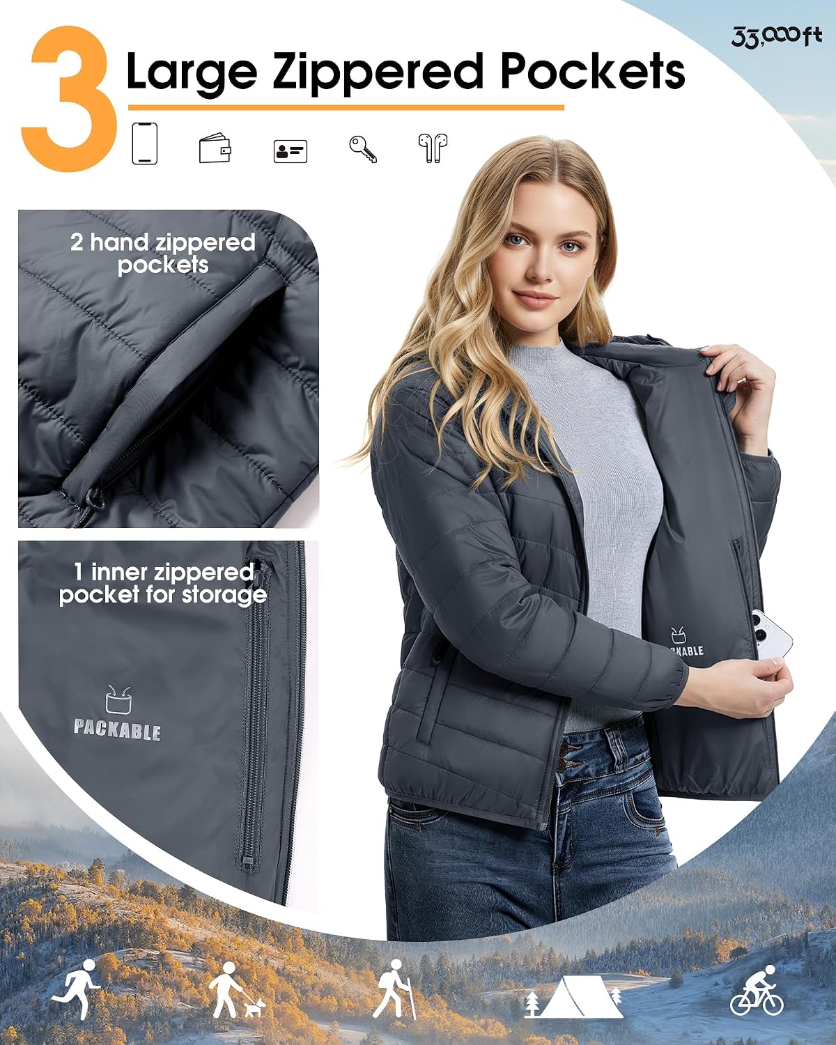 Detalle 1 de 33,000ft Women’s lightweight puffer jacket