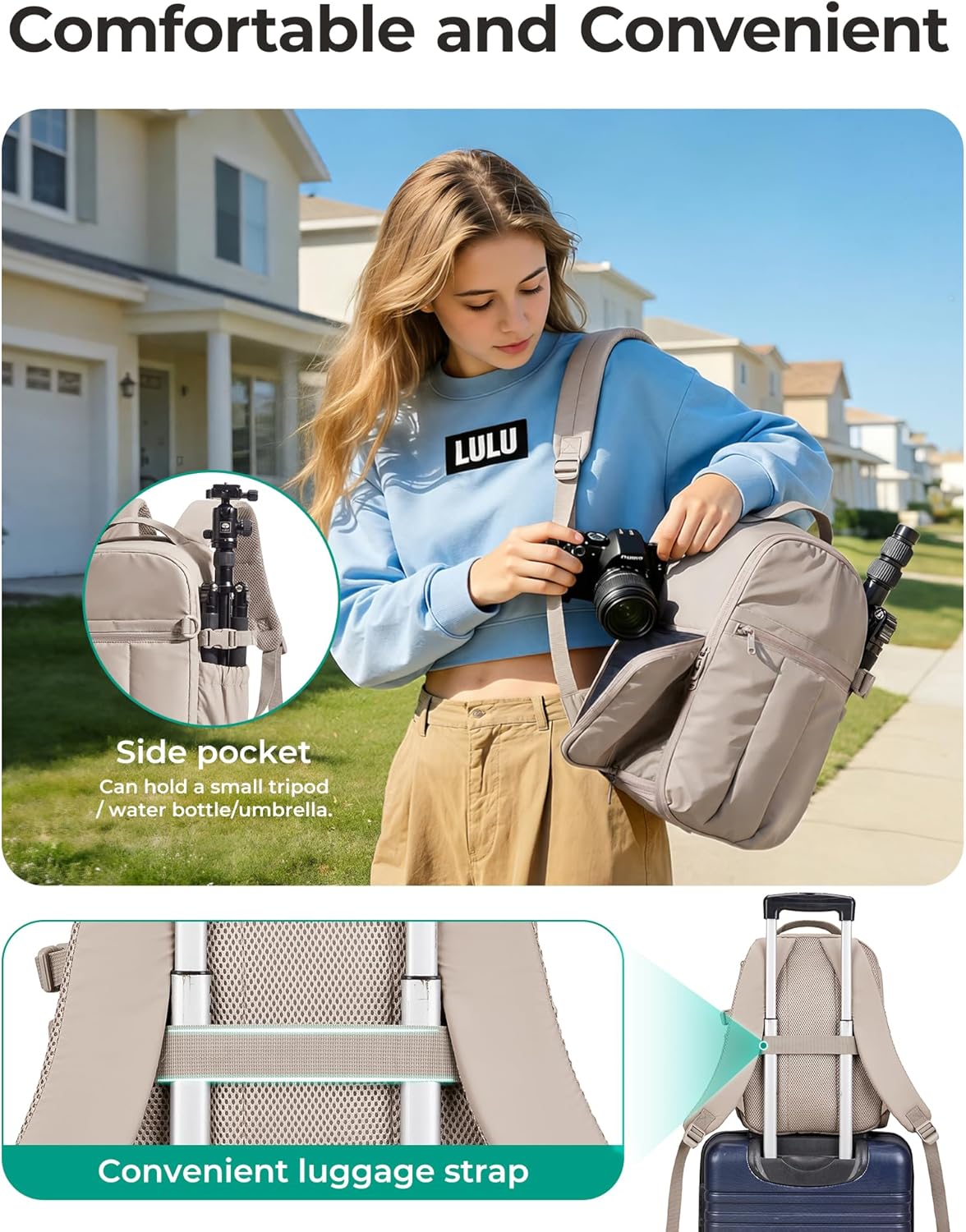 Detalle 2 de bagsmart Kamerarucksack wasserdicht mit 13,6-Zoll-Laptopfach – Fotorucksack für Sony, Nikon, Canon
