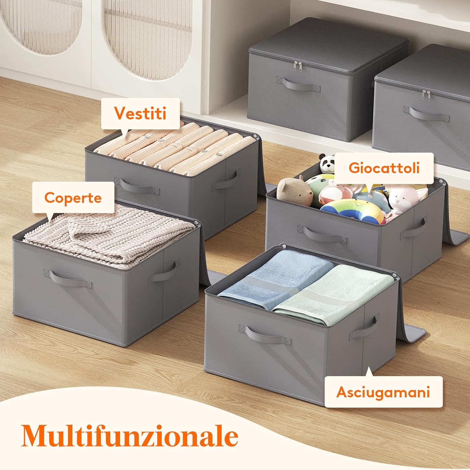 Thumbnail 6 de Lifewit Scatole Portaoggetti Tessuto 40L Set di 3 – Ceste con Coperchio Grigio 40×40×25 cm