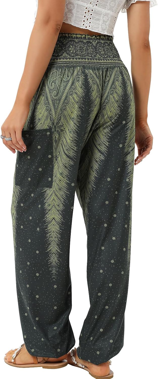 Detalle de QIANXIZHAN Women’s Harem Pants (High-Waist Yoga Boho Trousers) with Pockets