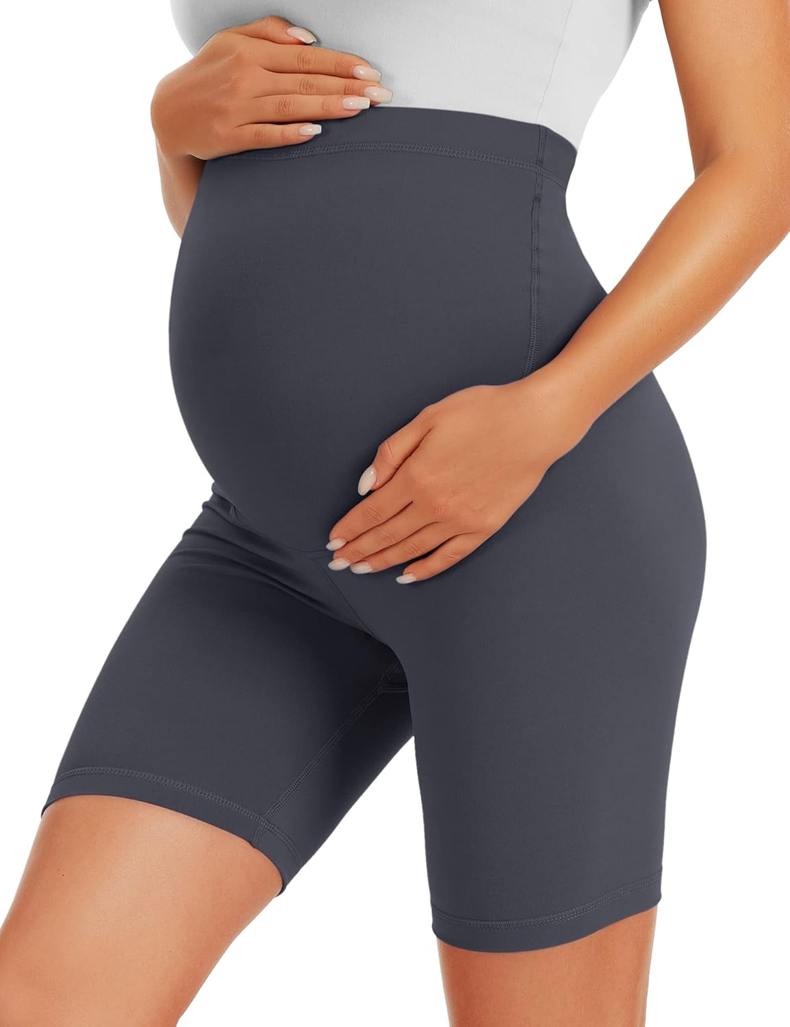 Detalle de VALANDY Creamlush Maternity Shorts Over The Belly – Comfortable, Supportive Biker Shorts for Pregnancy (S-XL)