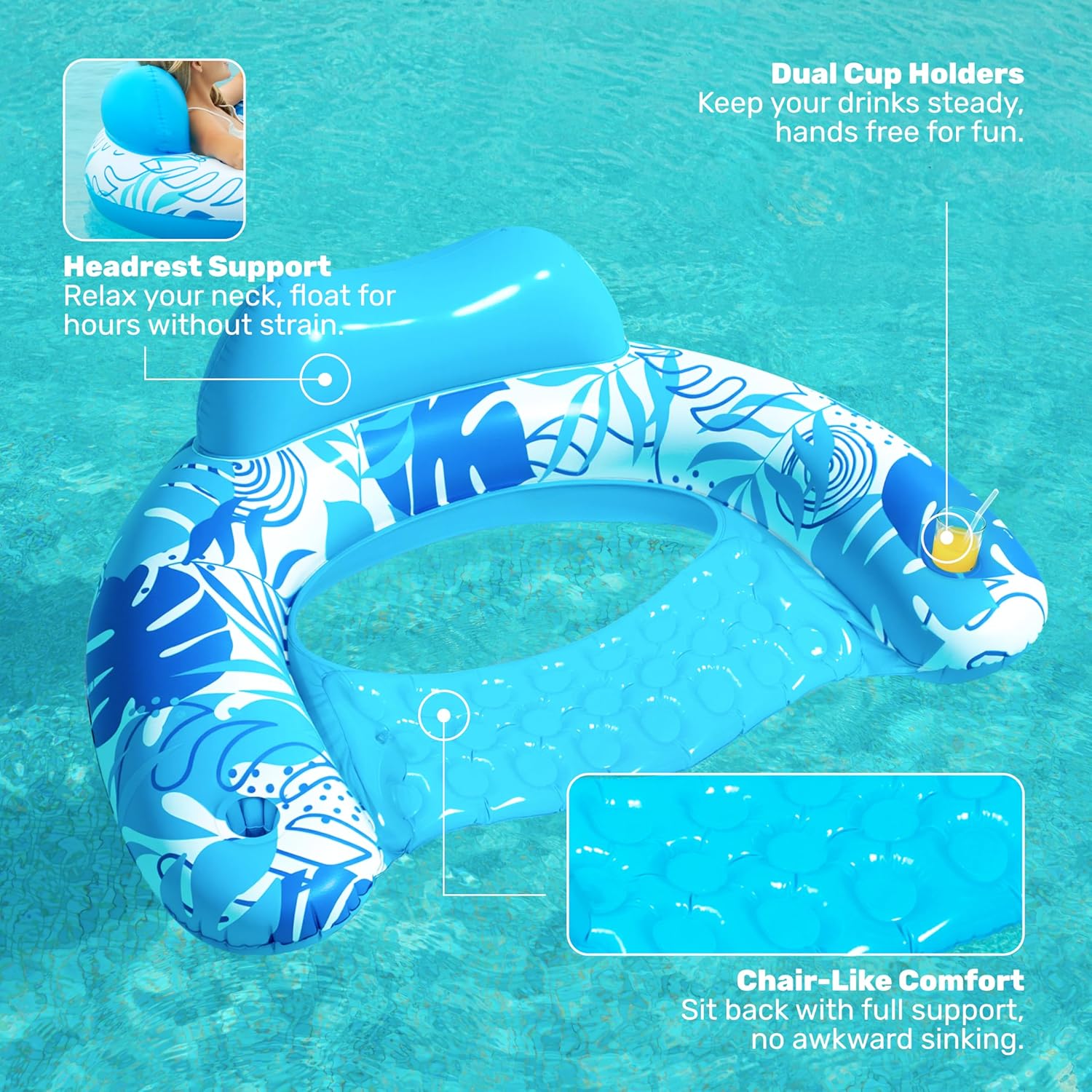 Thumbnail 3 de SLOOSH Inflatable Pool Float Chairs for Adults (2-Pack) with Cup Holders, X-Large