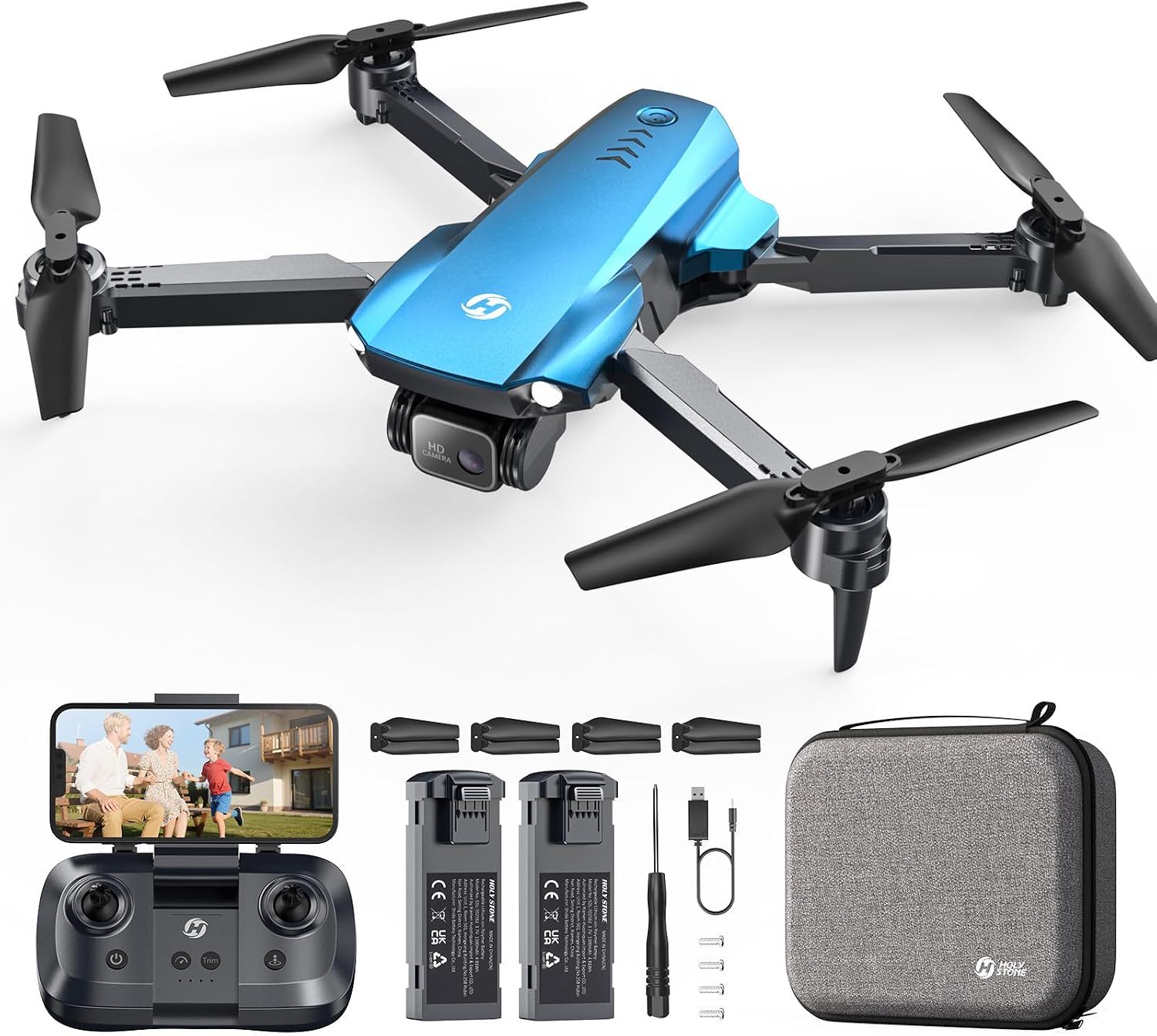 Detalle de Holy Stone HS290 Foldable Drone (1080P HD) with Optical Flow, APP Control and Tap Fly – Blue