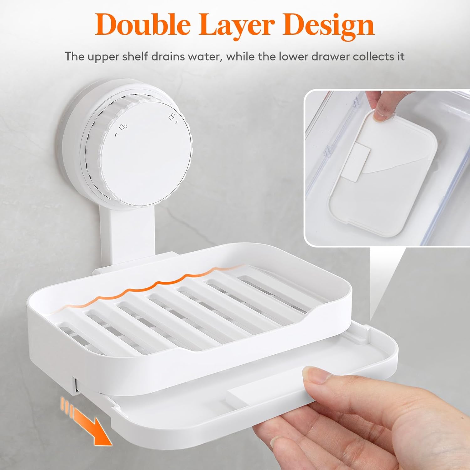 Thumbnail 1 de Lifewit 24408 Suction-Cup Soap Dish, White Plastic with Drainage Tray