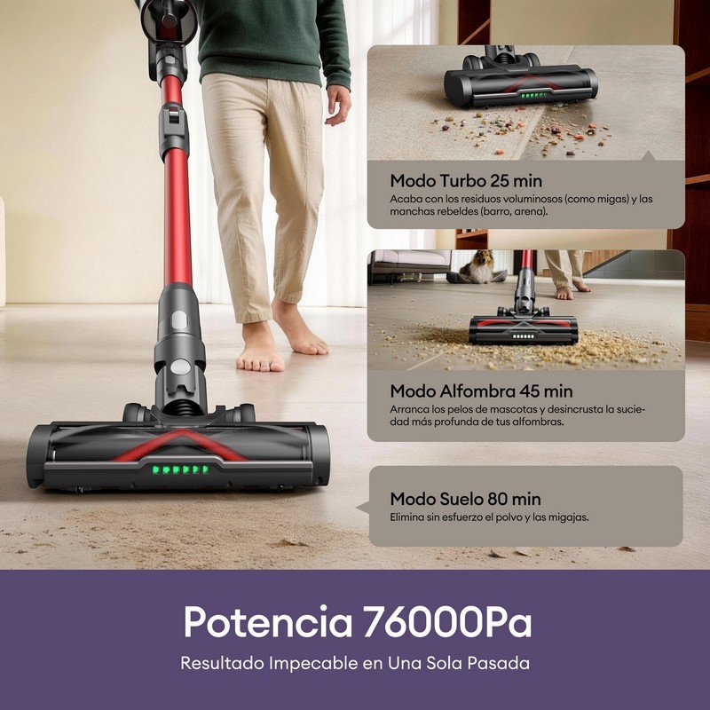 Detalle 2 de Aspiradora sin cable Ultenic 8 en 1, 76000 PA, 80 min de autonomía y articulación de 180°