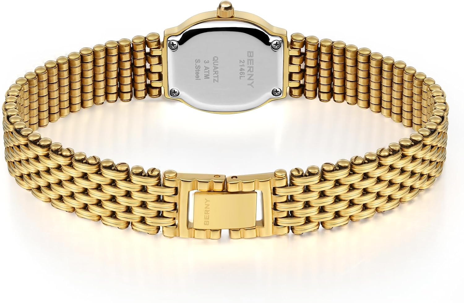 Thumbnail 2 de BERNY Gold Damenuhr mit Quarzwerk – ovale kleine Armbanduhr in Goldoptik inkl. Werkzeugen
