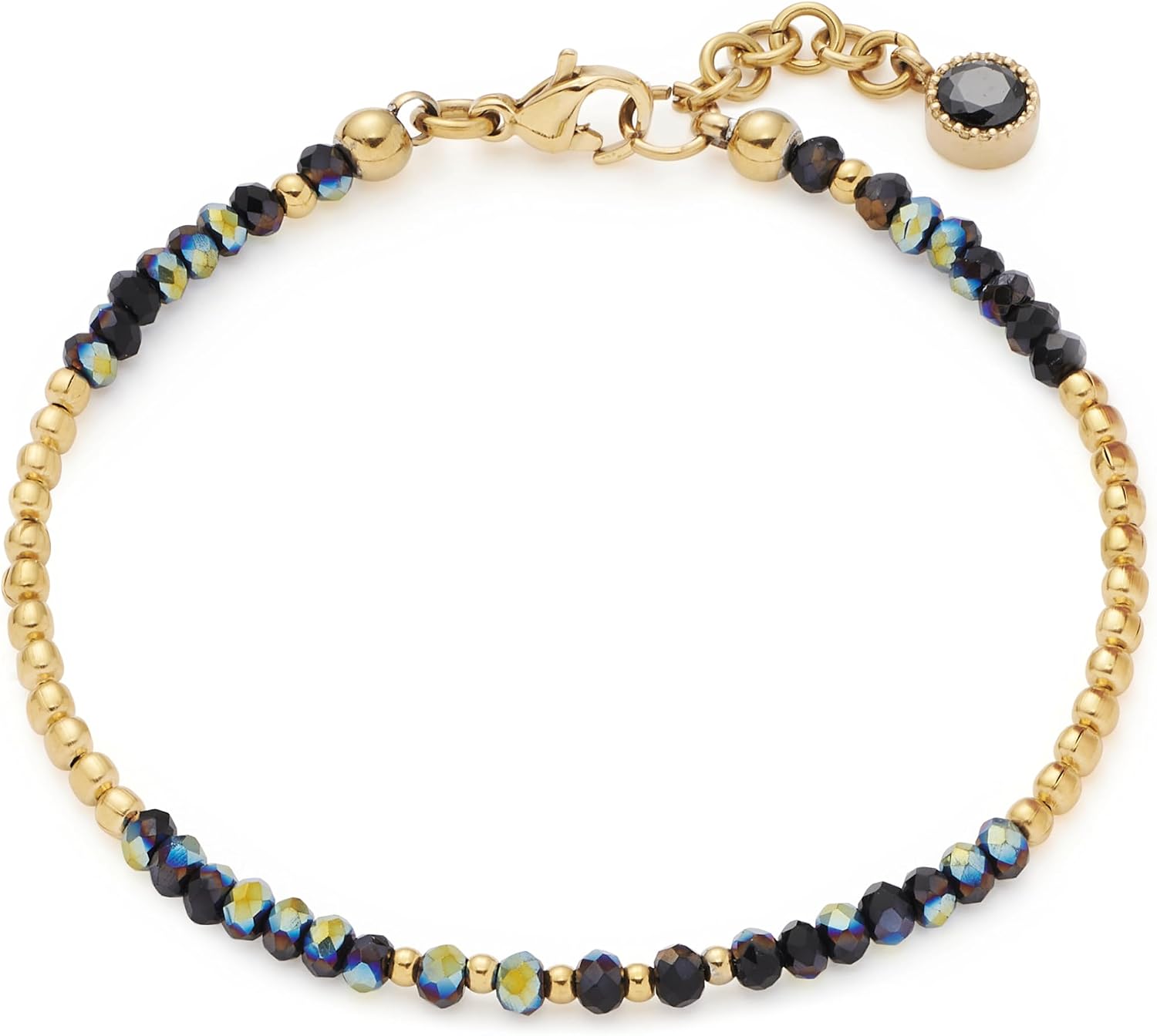 Detalle de JEWELS BY LEONARDO Armband „Ciao Lola“ – Armkette aus goldfarbenem Edelstahl mit schwarzen Facettenglaskristallen