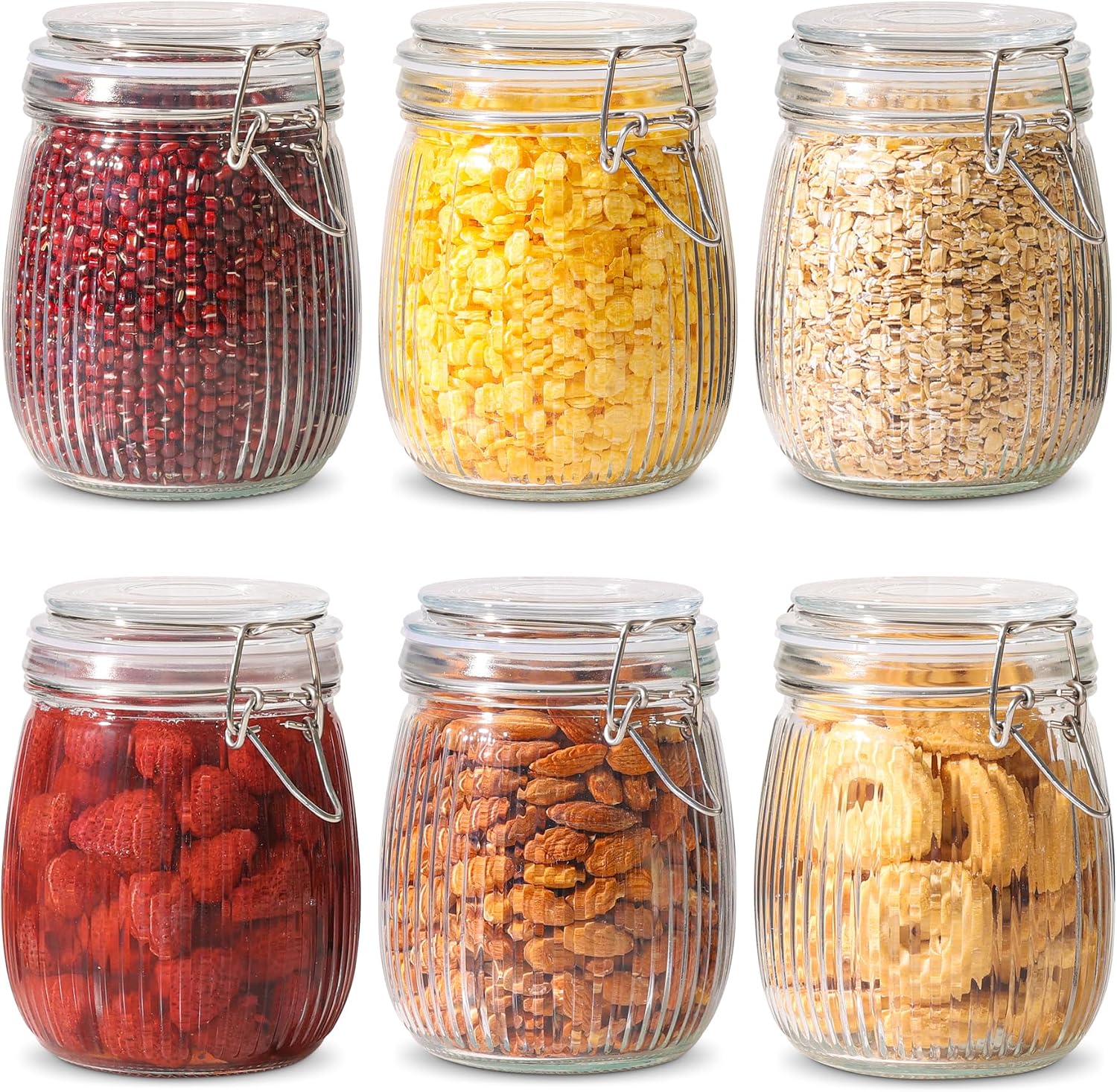 Detalle de ComSaf 750 ml Ribbed Airtight Glass Storage Jars, Set of 6