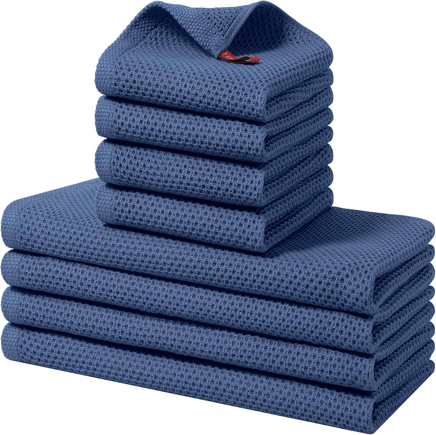 Detalle de Homaxy 100% Cotton Kitchen Towels and Dishcloths Set, 8-Piece (12x12 and 13x28 Inches) in Navy Blue