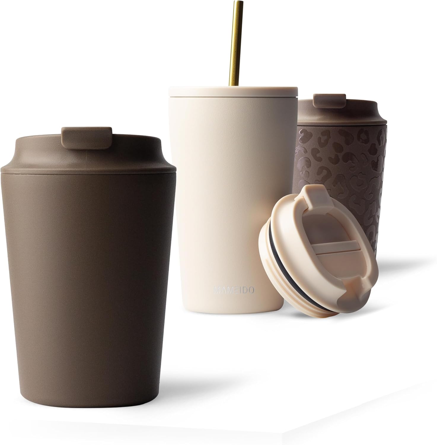 Thumbnail 6 de MAMEIDO Thermobecher mit Strohhalm 470 ml (doppelwandig, auslaufsicher) – Coffee-to-go im Dusty Glam Stil