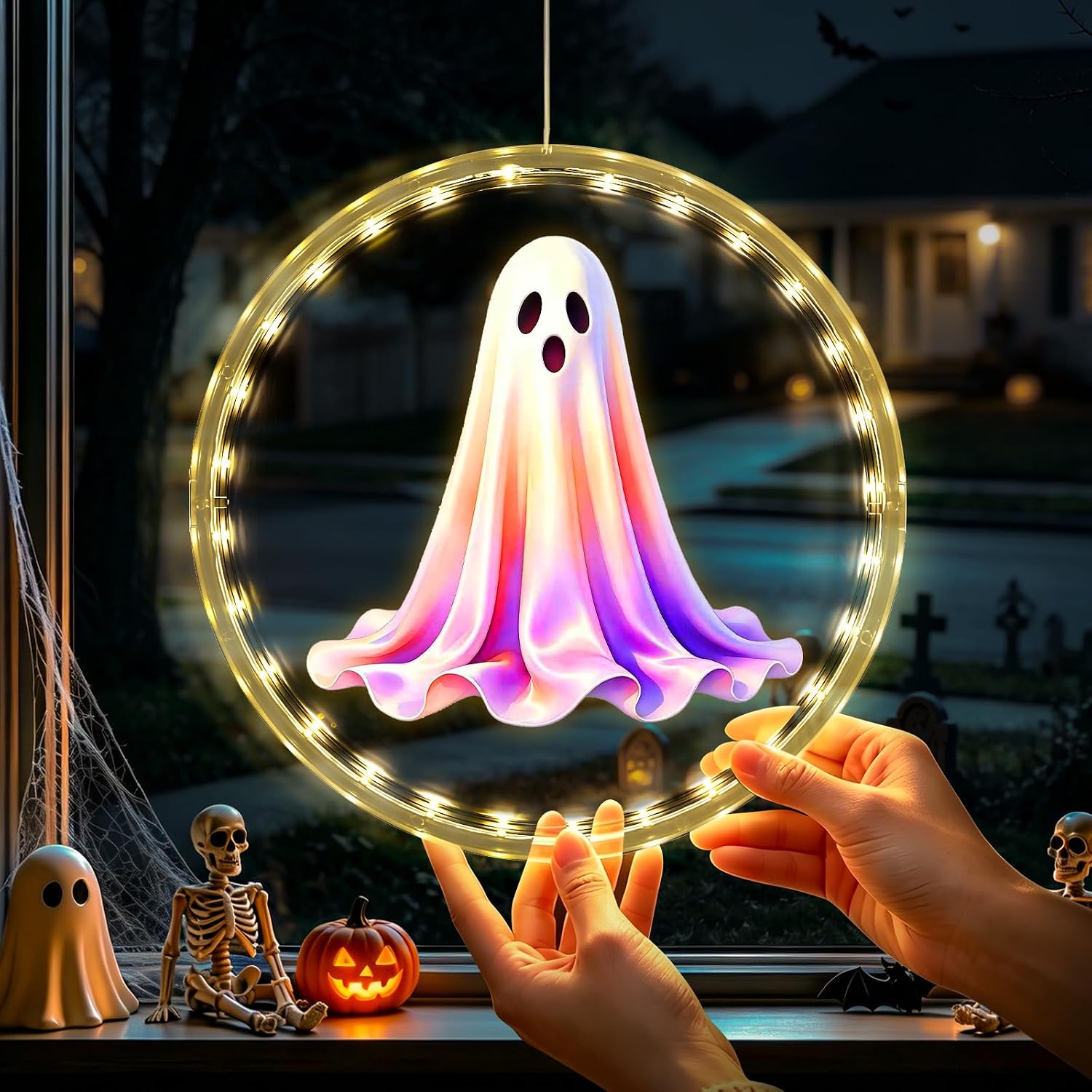 Detalle de YTKIH 26HD Rechargeable Halloween Window Lights, 3-Pack with Timer