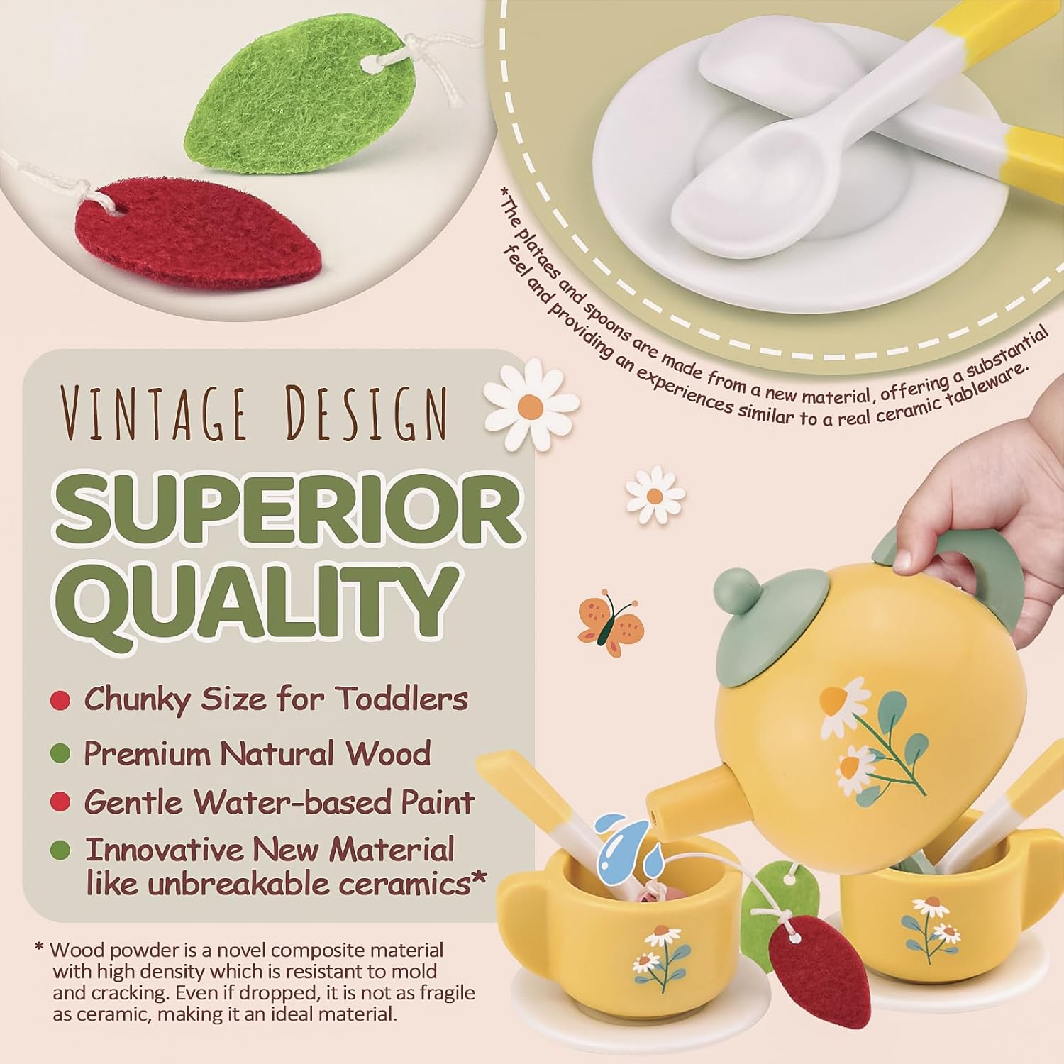 Detalle 2 de A Wooden Tea Sets for Little Girls: Creative Play Set with Teapot, Cakes, and Stand