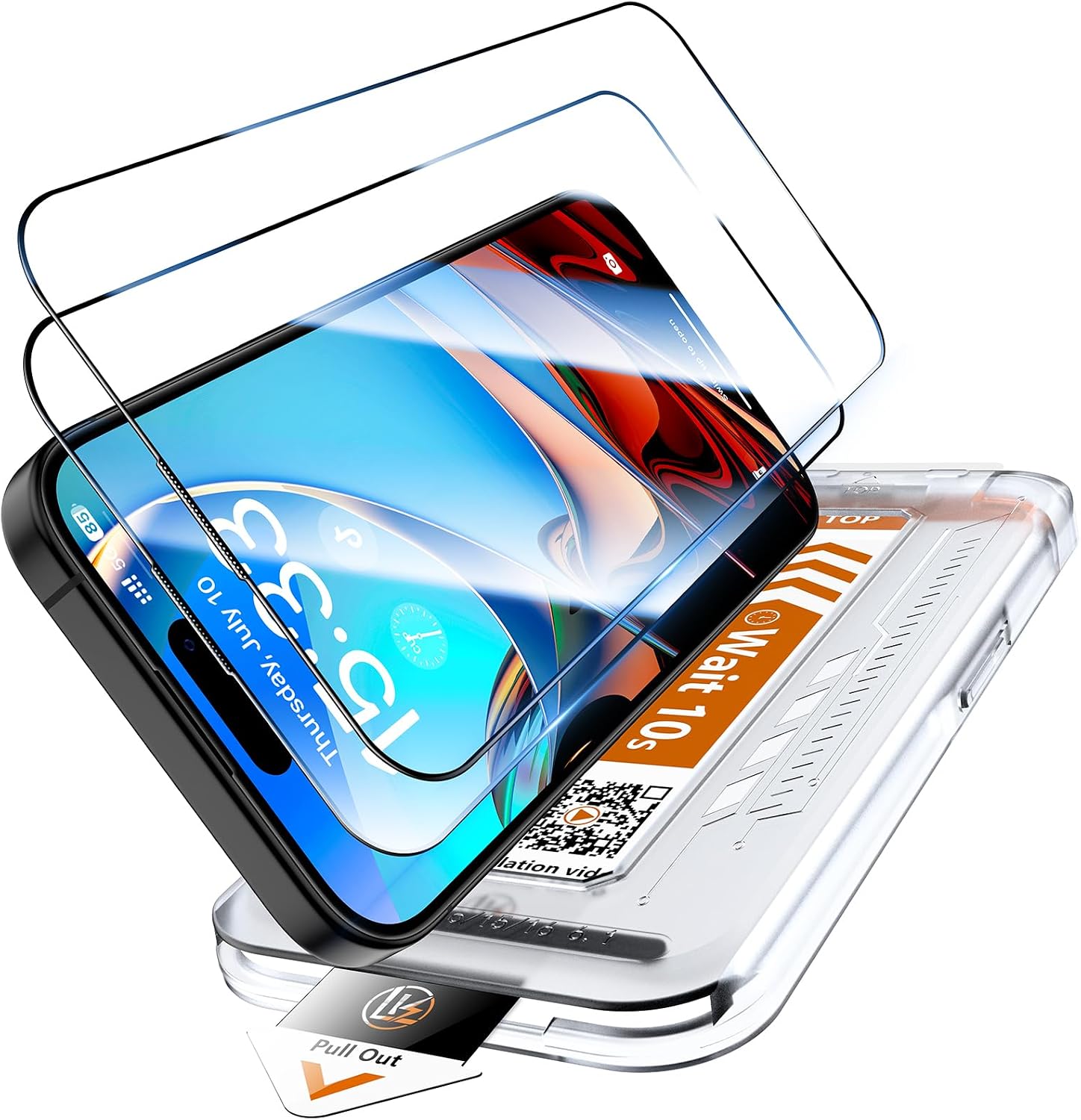 Detalle de LK 2 Pack for iPhone 16 Screen Protector – 9H+ Tempered Glass with Auto Dust Removal