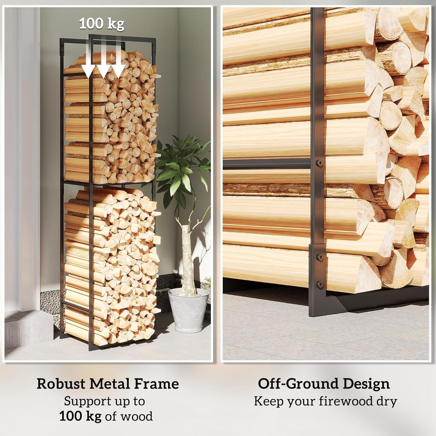 Thumbnail 4 de Outsunny Metal Firewood Log Holder 45x31x170 cm
