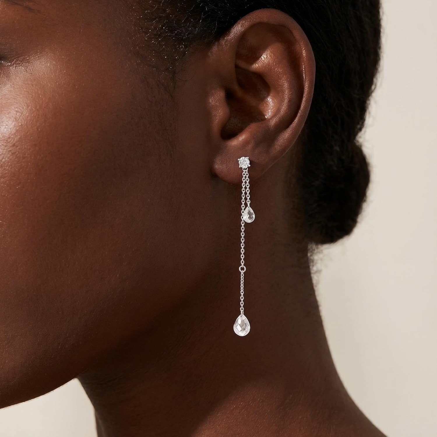 Thumbnail 1 de SLUYNZ 925 Sterling Silber CZ-Tropfenohrringe mit Kette – baumelnde Tropfform für Frauen, Teenager & Mädchen