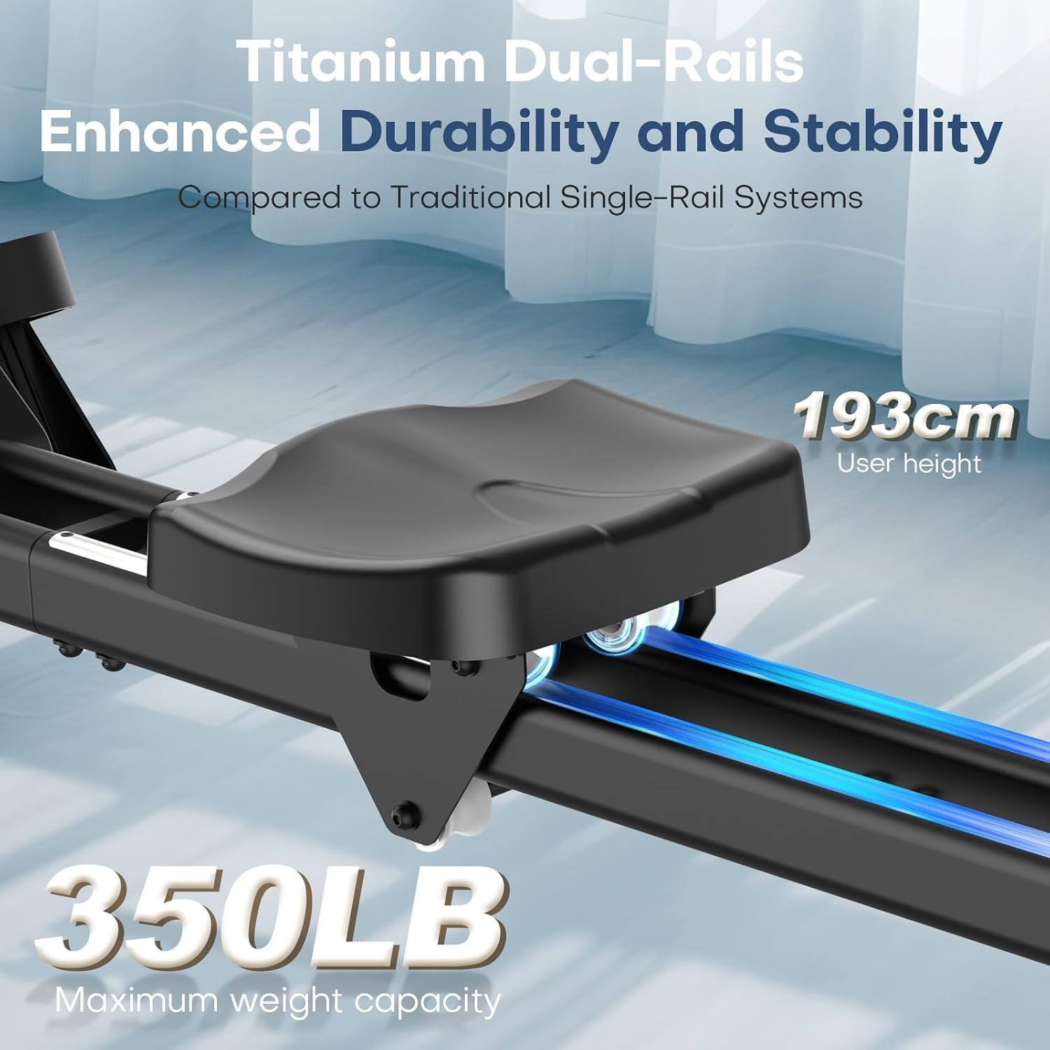 Thumbnail 4 de EvoSpark Magnetic Rowing Machine for Home Gym (350 lb) – Foldable EvoSpark Rower with App Support and Double Slide Rail