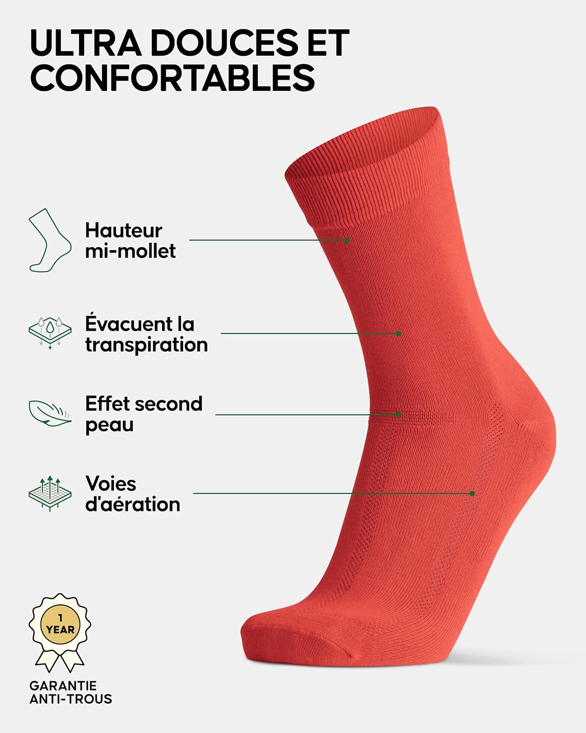 Detalle 2 de DANISH ENDURANCE Chaussettes en Bambou – Lot de 6, unisex, respirantes et anti-transpiration