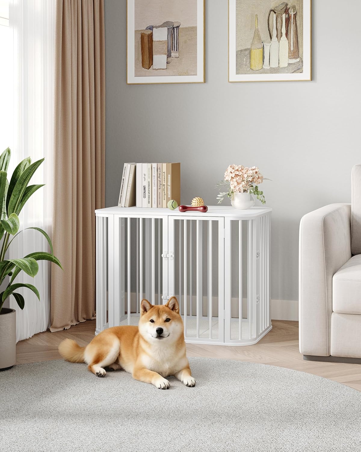 Detalle 2 de Hzuaneri Cage pour Chien Meuble — Cage d’intérieur à trois portes, 77 × 52 × 59 cm, bois et métal, blanc (DFC87713W)