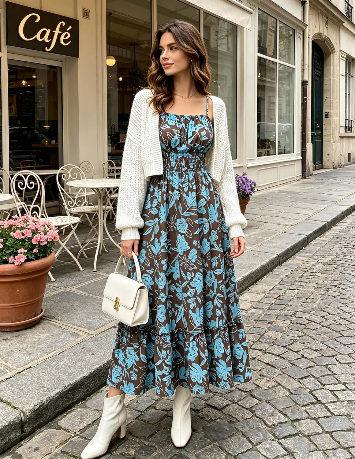 Detalle de GRACE KARIN Summer Dresses for Women 2026 Smocked Floral Maxi Dress with Pockets