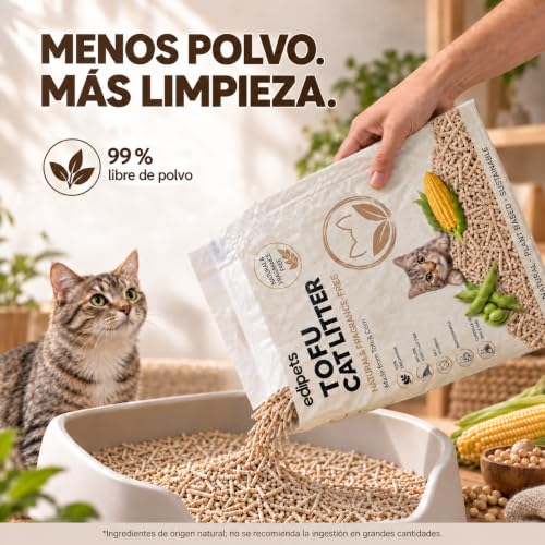Detalle de Edipets Arena de Tofu para Gatos | Pack 4 x 10,8 kg (Sin perfume) - Arena aglomerante vegetal