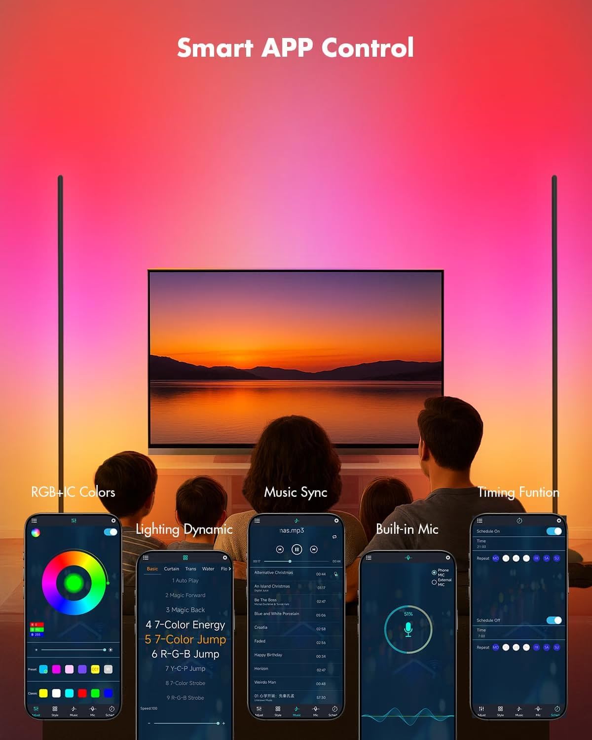 Detalle de Vexinat HC601 2-Pack RGB LED Corner Floor Lamps with App and Remote Control