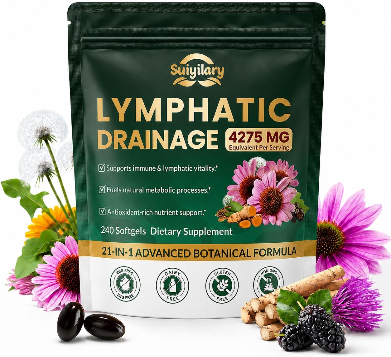 Detalle de Suiyilary Lymphatic Drainage Supplements, 240 Softgels