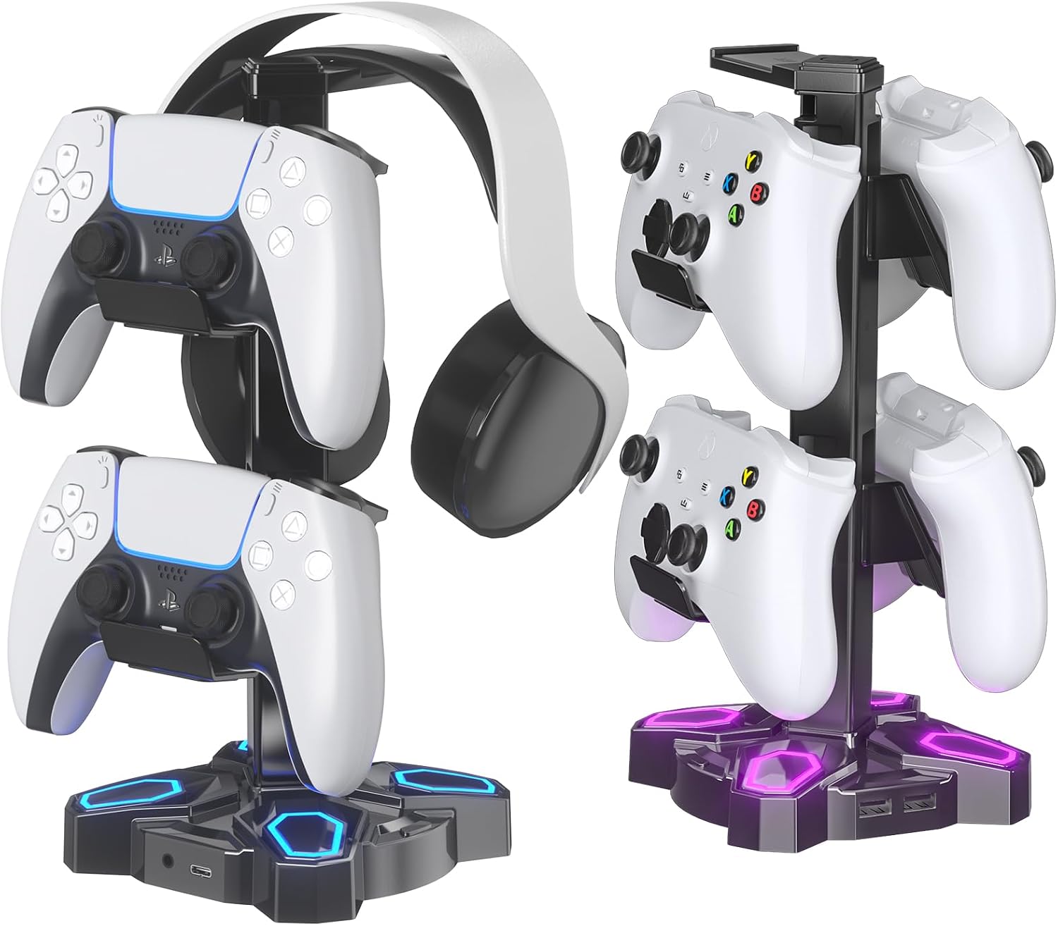 Detalle de KDD Gaming Headphones Stand with Rotatable Headset Holder, 9 Lighting Modes & 2 USB Ports