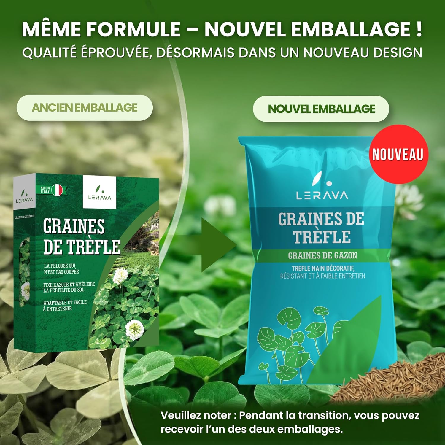 Thumbnail 1 de LERAVA Trèfle blanc (50 m²) – Fixateur d’azote naturel pour pelouses et jardins
