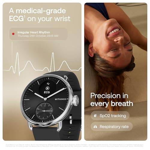 Detalle de Withings ScanWatch 2: Hybrid Smartwatch with ECG, 38mm – Black