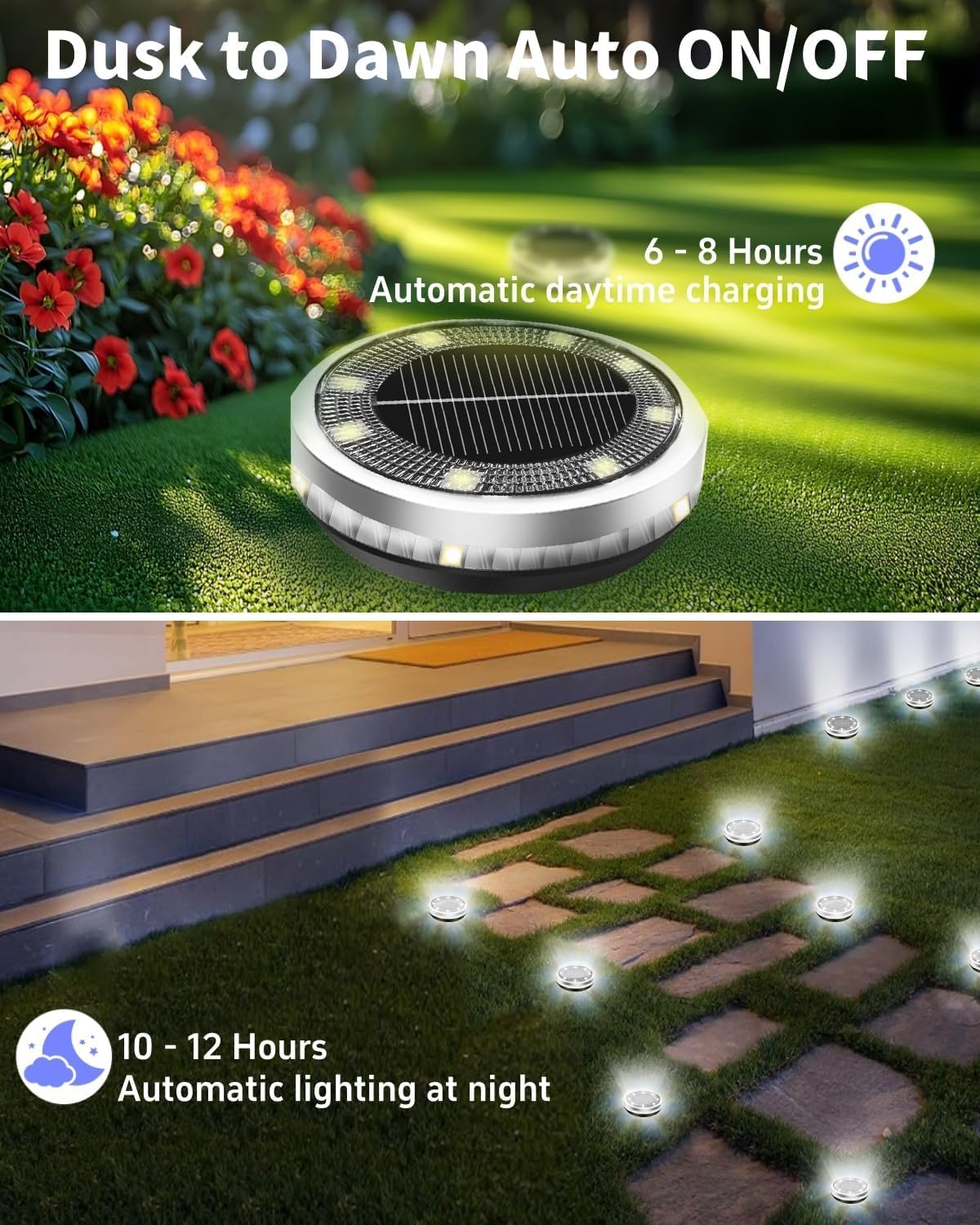 Detalle de Bzavor 12er IP65 Solar Bodenleuchten – 8 Ober- und 4 Seiten-LEDs für Gartenwege