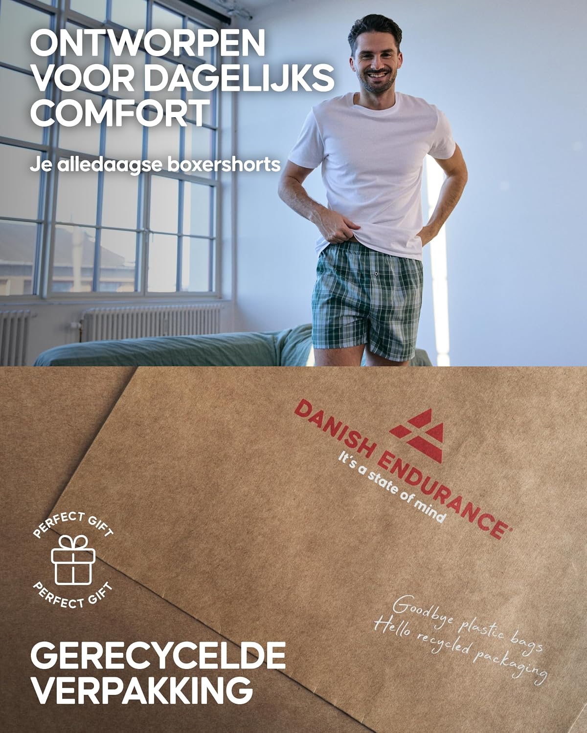 Detalle 1 de DANISH ENDURANCE geweven boxershorts van biologisch katoen, losse pasvorm en knoopgulp