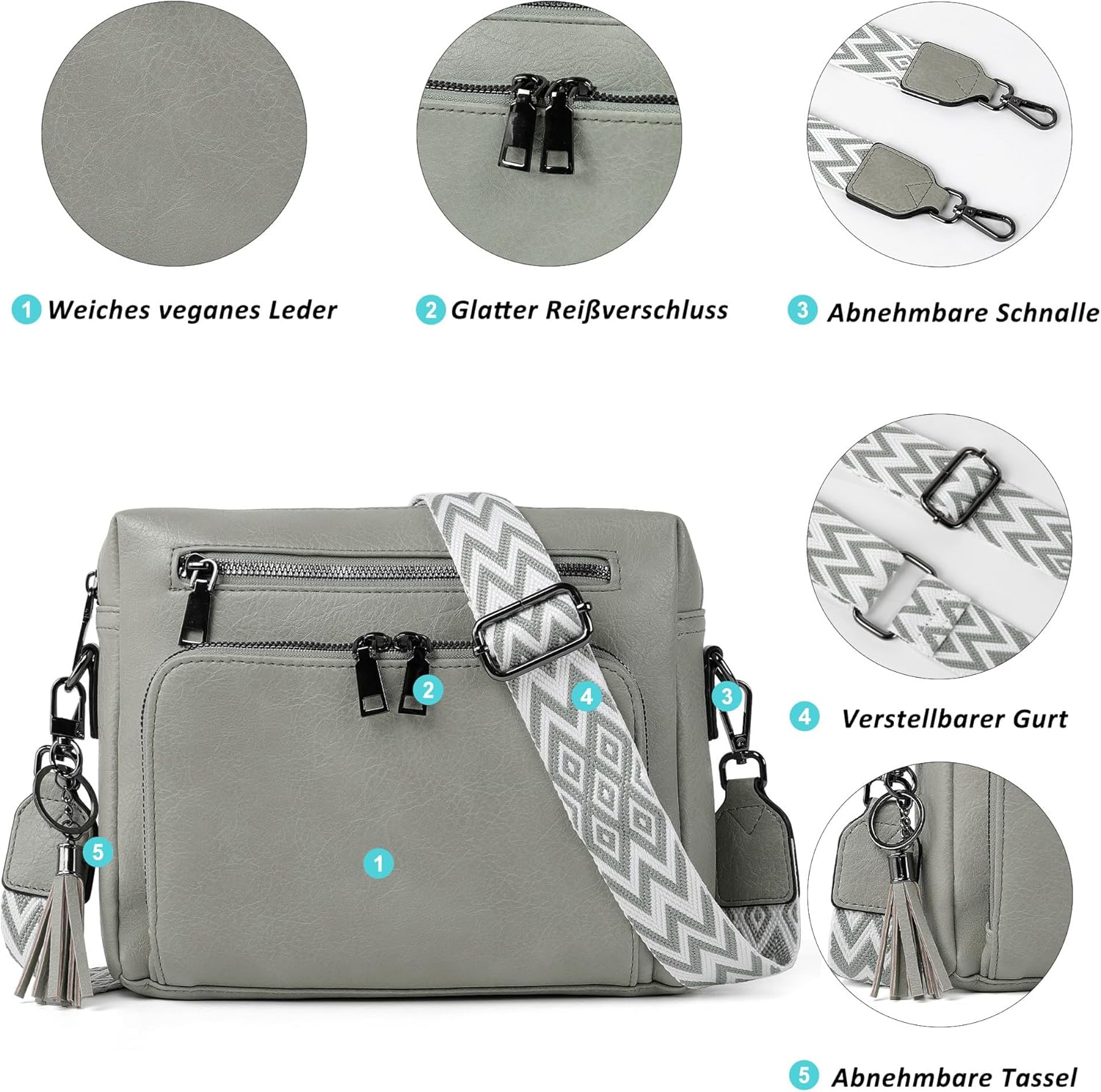 Thumbnail 2 de TANTOMI Umhängetasche Damen – Crossbody Bag mit verstellbarem, abnehmbaren Schultergurt