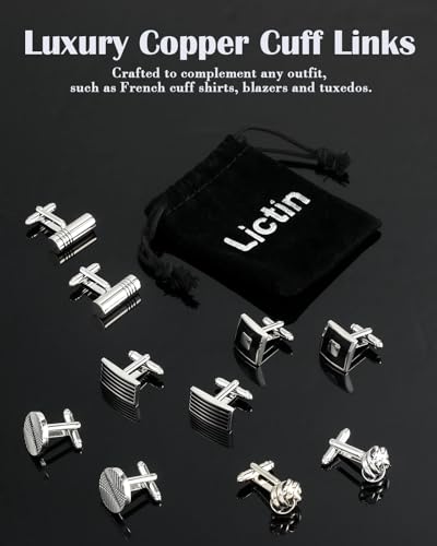 Detalle de Lictin Stainless Steel Cufflinks for Men – Classic Mirror Finish with T-Closure