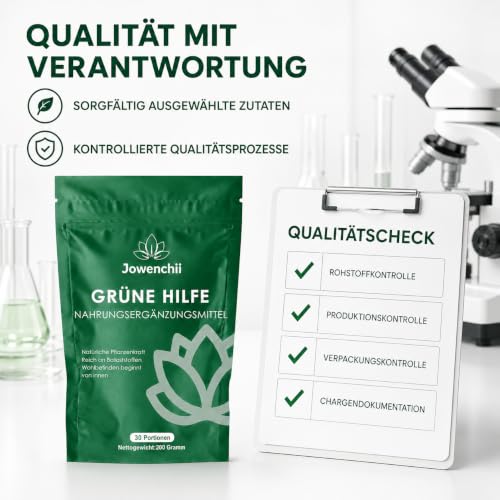 Detalle de Grüne Entgiftungspulver, 200g von Jowenchii – veganes Superfood-Pulver mit Matcha, Gerstengras, Spirulina & Wildheidelbeere