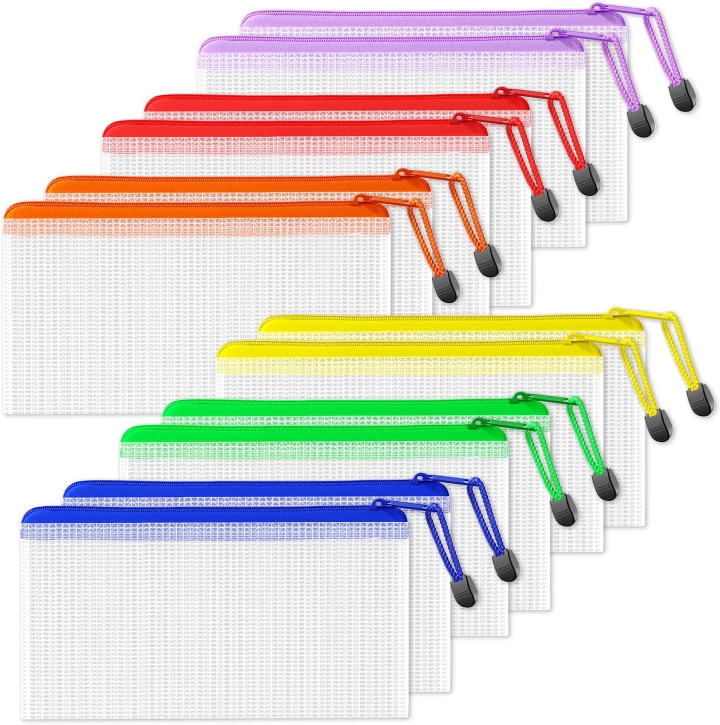 Detalle de SUNEE Dokumententasche A6 (12er-Set) – wasserdichte Mesh-Dateitachen mit Reißverschluss in 6 Farben